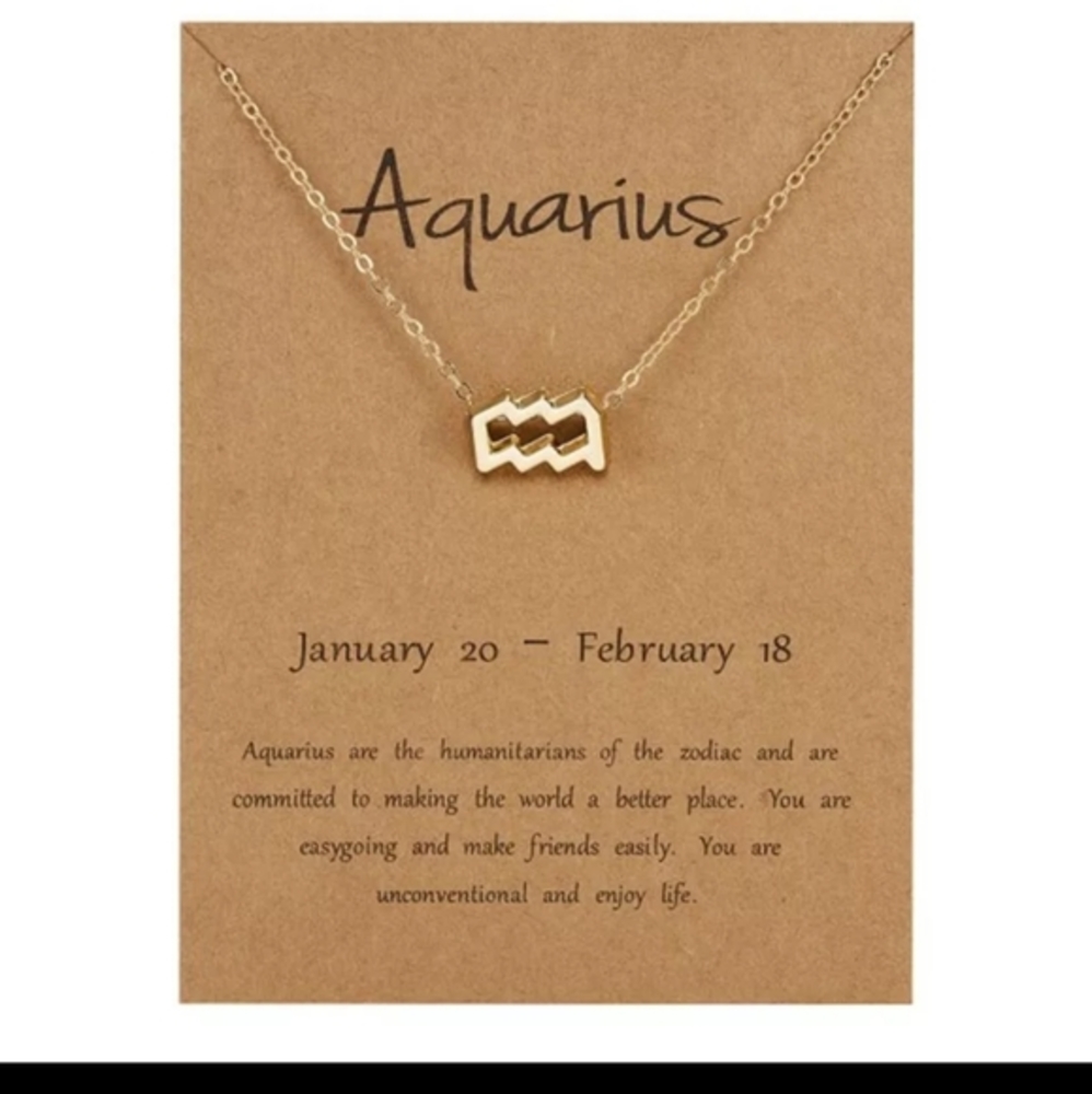 Aquarius Zodiac Gold Tone Metal Chain Link Necklace